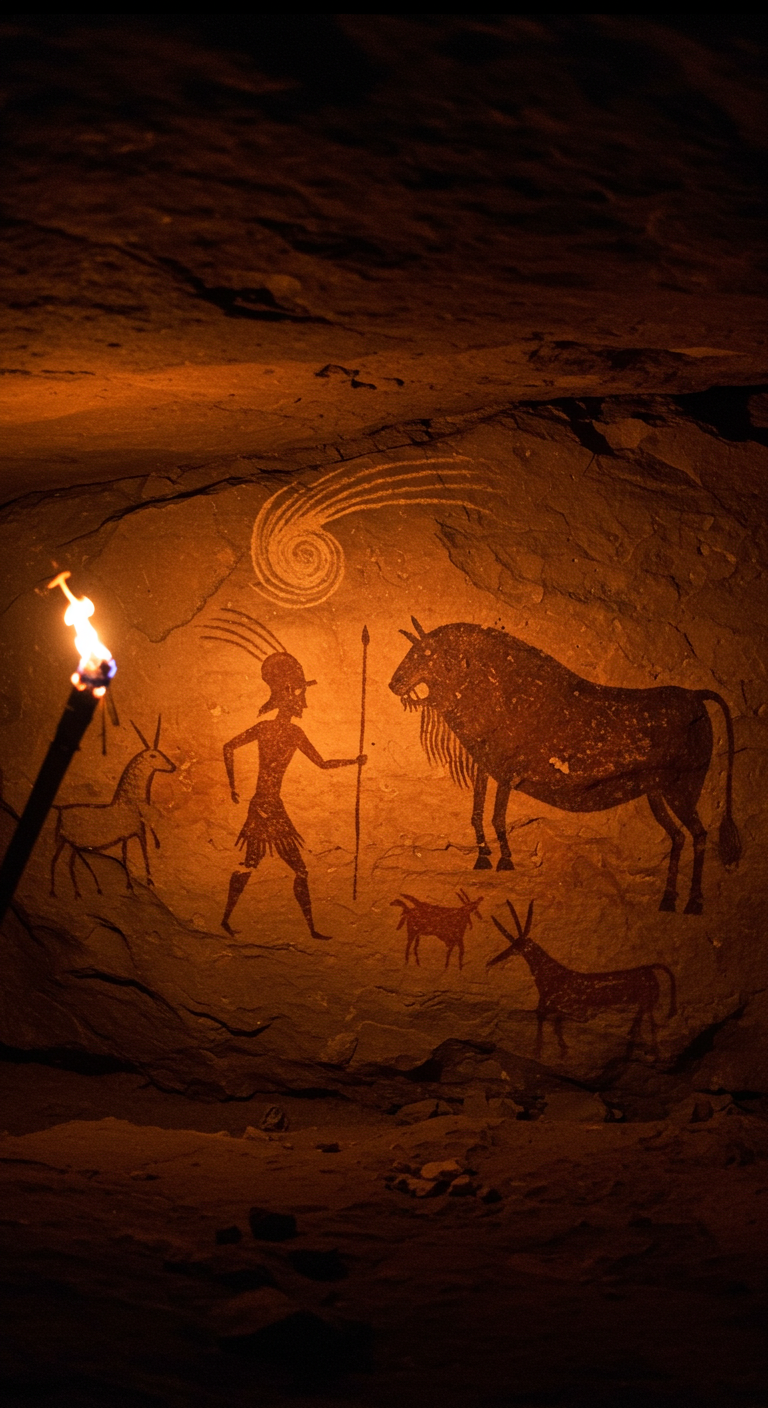 Cave painting origins tile